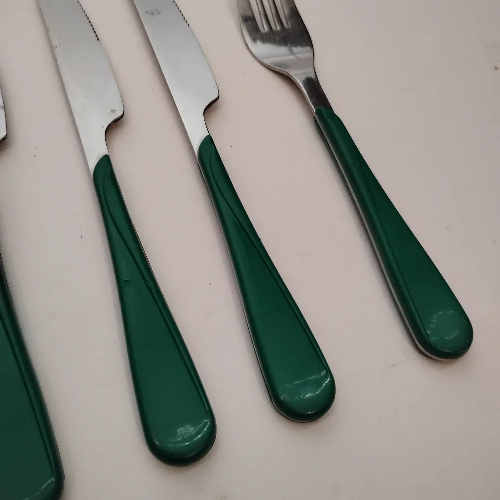 Vintage Lot Of 7 WF Washington Forge Swirl‎ Stainless Flatware Teal / Green